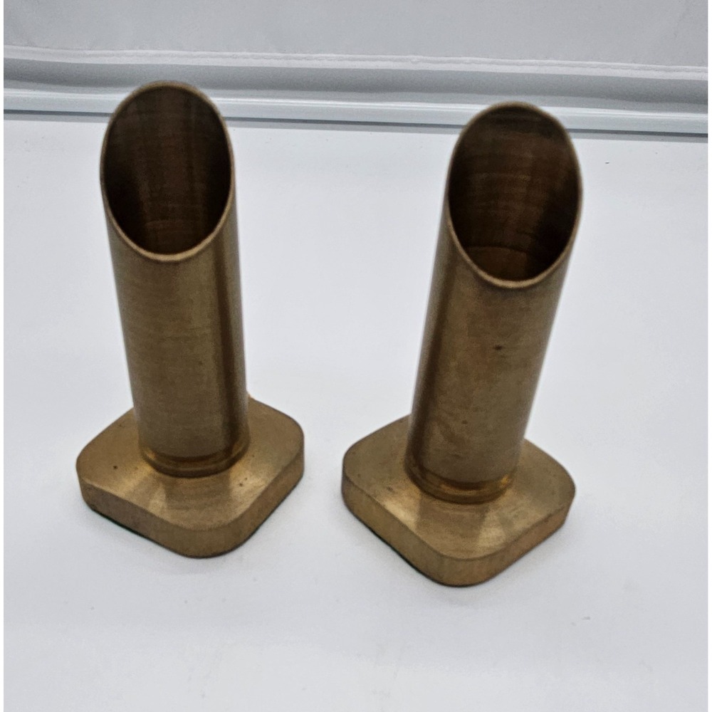 Vintage Solid Brass Slanted Taper Candle Holders Set of 2 MCM Industrial HEAVY